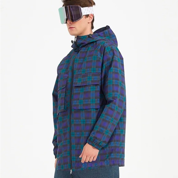 Other - Sunny Day UPF Ski JACKET navy blue green Blackwatch Plaid Men’s Mens WINDBREAKER